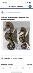Vintage MCM Lucite & Abalone Seahorse Wall Decor