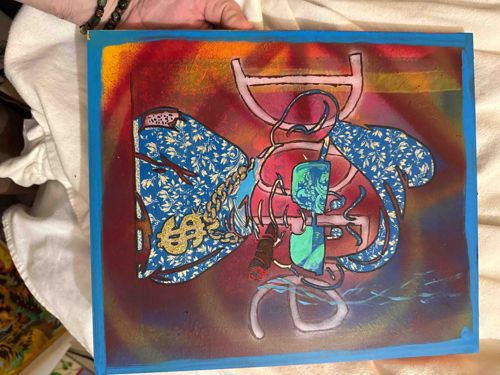 Mixed Media Satirical Canvas Painting