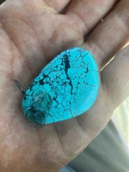 Turquoise Cabochon Pendant with Wire-Wrapped Bail