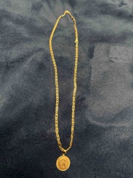 Gold-Toned Chain Necklace with Coin Pendant