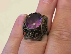 Vintage/Antique Filigree Cocktail Ring with Purple Stone