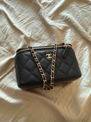Chanel Black Quilted Caviar Small Vanity Case with Chain