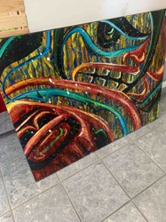Abstract Expressionist Painting with Curvilinear Forms