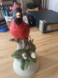 Pottery Cardinal Music Box with Floral Base