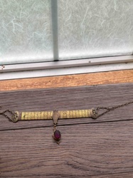 Vintage Brass Filigree Belt with Faux Gemstone Drop