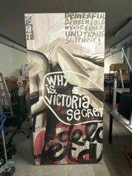 Mixed Media Abstract Figurative Painting with Text