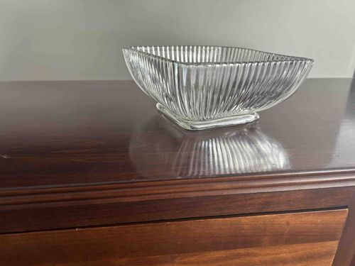 Vintage Clear Glass Ribbed Square Serving Bowl