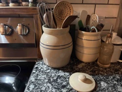 Stoneware Utensil Crocks with Blue Bands (Set of 2)