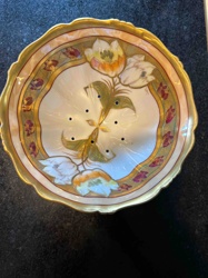 T&V Limoges Hand-Painted Porcelain Tulip Berry Bowl by Fischer