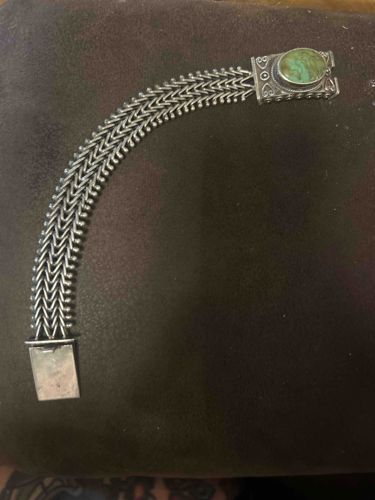 Sterling Silver and Turquoise Triple-Strand Chain Bracelet