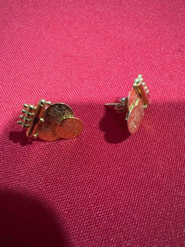 Modernist Gold-Tone Post Stud Earrings with Geometric Coin and Bar Motifs