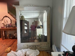 Ornate distressed standing cheval mirror