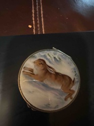 Oval Hand-Painted Hare Miniature Brooch