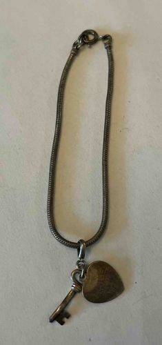Vintage Snake Chain Charm Bracelet with Engraved Heart and Key