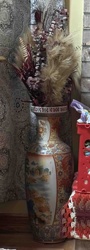 Large Ornate Polychrome Baluster Vase with Landscape Panels