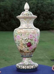 Porcelain Lidded Urn with Rose Motif