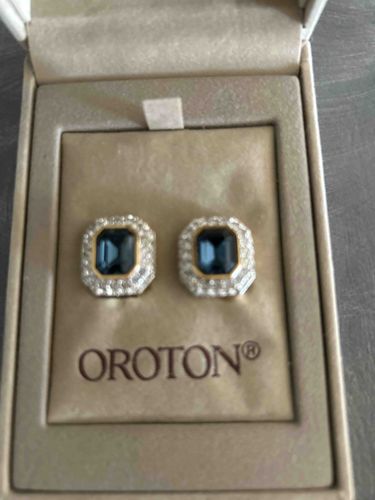Oroton Blue Emerald-Cut Costume Earrings