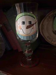 Hand-Painted Snowman Stemmed Glass