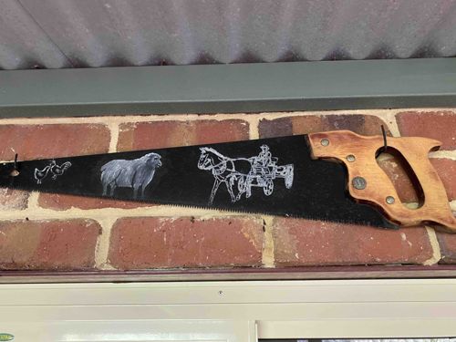 Decorative Hand Saw with Farm Scene Painting