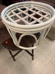 Painted Rattan Lattice-Top Accent Table