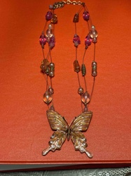 Multi-Strand Beaded Butterfly Pendant Necklace
