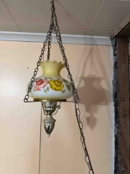 Vintage Hand-Painted Floral Hanging Swag Lamp