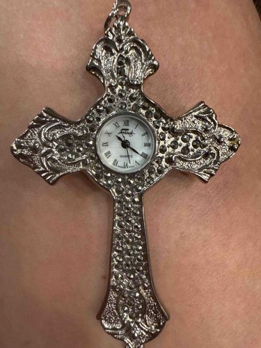 Marcasite-Style Cross Pendant Watch