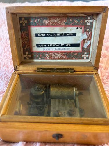 Swiss Wooden Music Box playing 'Mary Had A Little Lamb' and 'Happy Birthday To You'