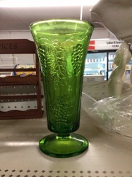 Green Glass Grape and Vine Footed Vase/Goblet