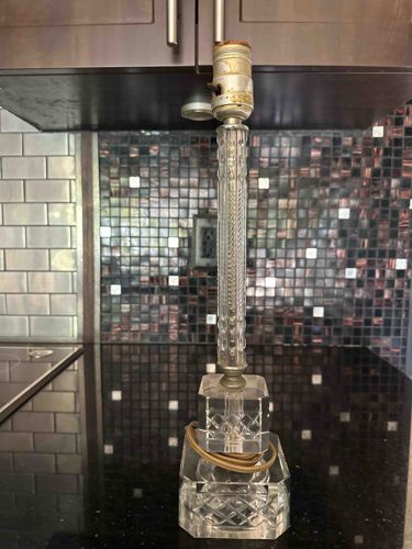 Mid-Century Etched and Cut Glass Candle-Style Table Lamp