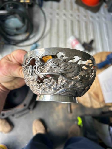 Japanese Export Silver Dragon Bowl