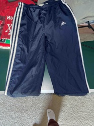 Adidas Men's Navy Blue Track Pants with White Three Stripes