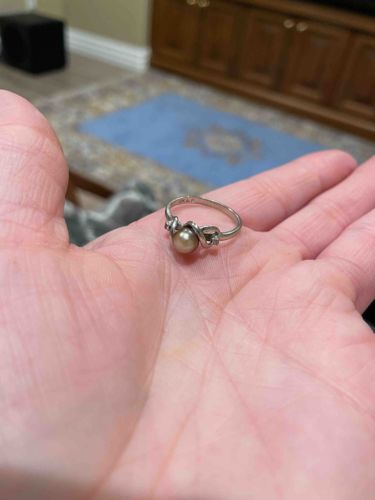 Gold Ring with Pearl and Diamond Accents