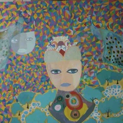 Abstract Figurative Painting with Peacocks