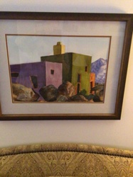 Framed Southwestern Architectural Landscape Painting/Print