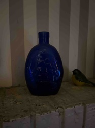 Cobalt Blue Glass Flask with Embossed Ship