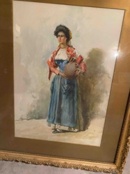 Late 19th-Century Watercolor Portrait of a Woman with a Jug