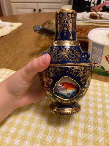 Gilt-Decorated Cobalt Blue Porcelain Vase with Goldfish Medallion