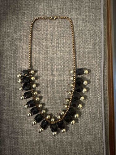 Black Faceted Bead and Gold Tone Bead Statement Necklace