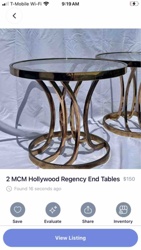 Mid-Century Modern Hollywood Regency Style Brass and Glass End Tables (Pair)