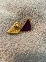 Gold-Toned Triangular Stud Earring with Purple Enamel