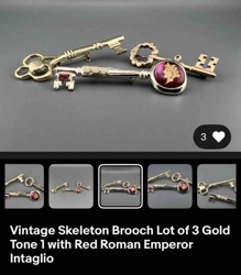 Lot of 3 Vintage Skeleton Key Brooches