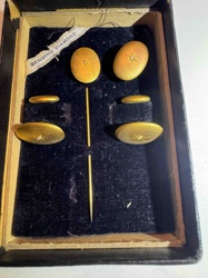 Vintage Gold-Tone Stud and Tie Pin Set with Diamond Accents in Original Box