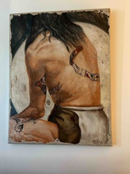 Figurative Painting of a Seated Figure with Tattoos