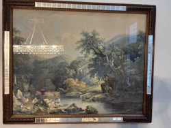 Framed Pastoral Landscape Artwork with Mirrored Accents