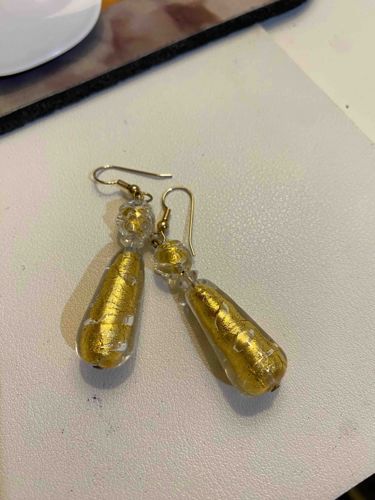 Murano Gold Leaf Venetian Glass Tear Drop Earrings