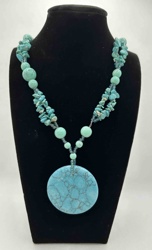 Turquoise Beaded Statement Necklace with Large Pendant
