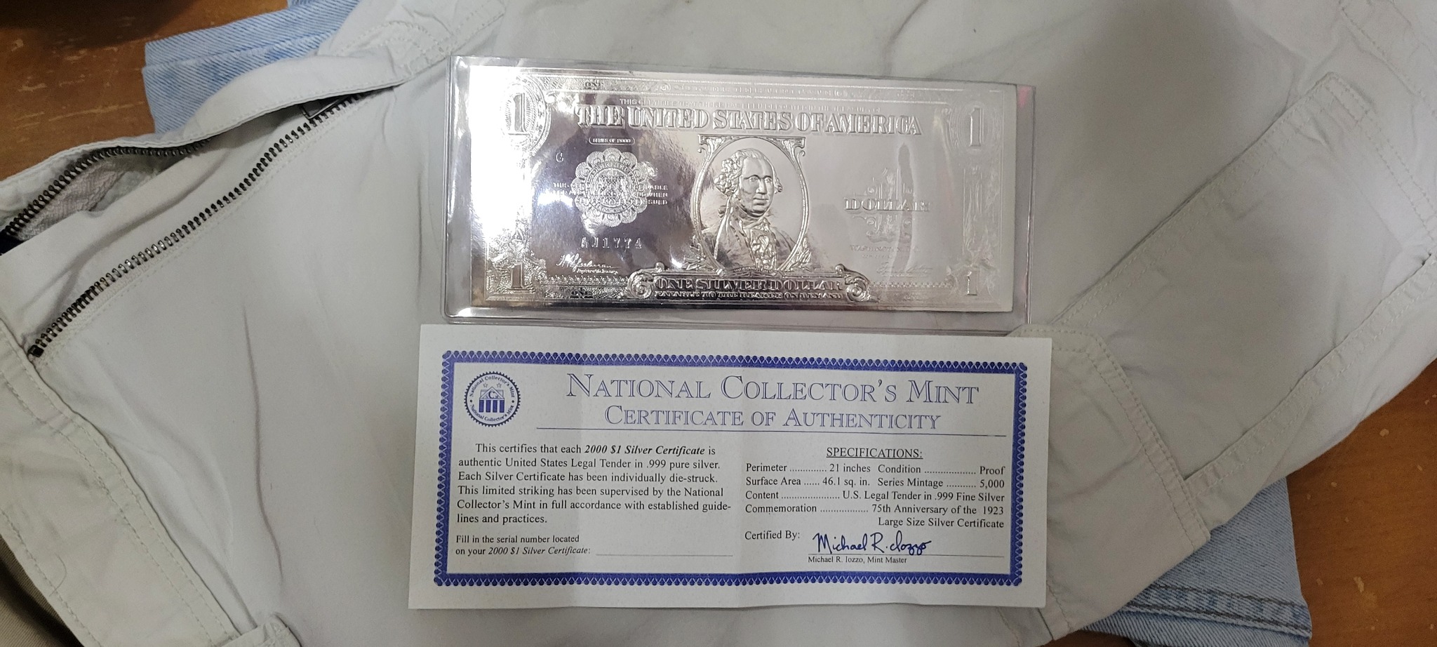 Submitted photo of National Collector's Mint .999 Fine Silver Certificate Replica