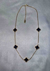 Gold Chain Necklace with Black Clover Motifs