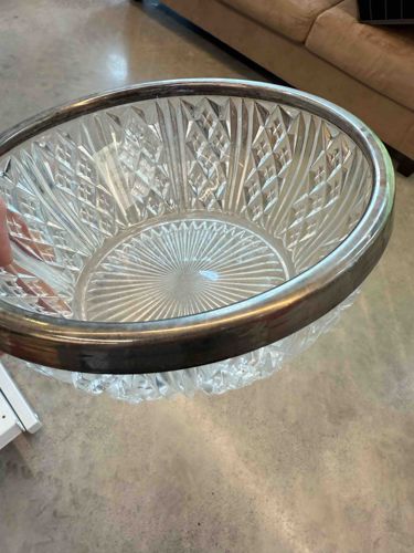 Cut Glass Bowl with Silver Plated Rim